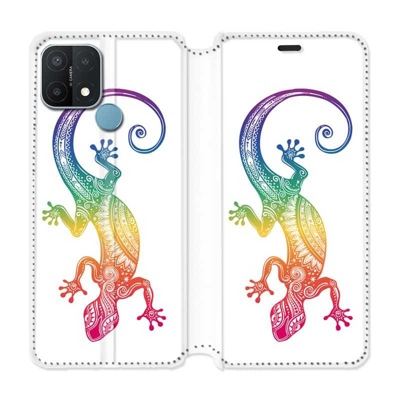 Housse Cuir Portefeuille Pour Oppo A15 Animaux Maori Salamandre Color