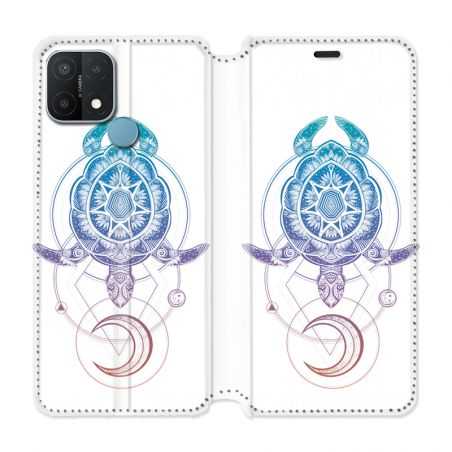 Housse Cuir Portefeuille Pour Oppo A15 Animaux Maori Tortue Color