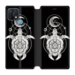 Housse Cuir Portefeuille Pour Oppo A15 Animaux Maori Tortue Noir