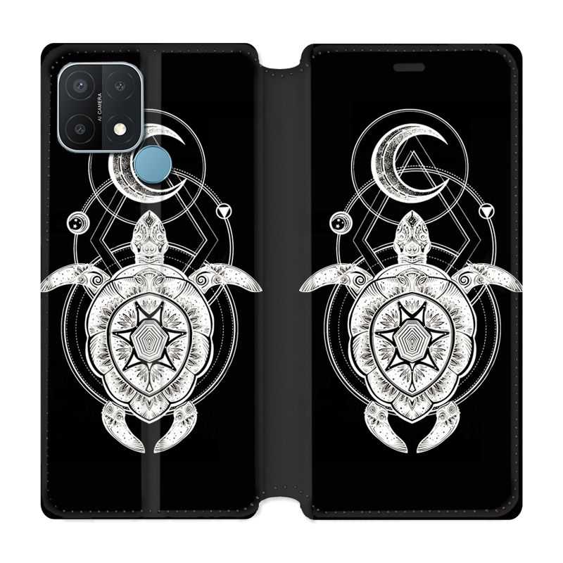 Housse Cuir Portefeuille Pour Oppo A15 Animaux Maori Tortue Noir
