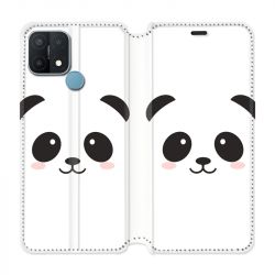 Housse Cuir Portefeuille Pour Oppo A15 Panda Blanc