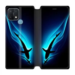 Housse Cuir Portefeuille Pour Oppo A15 Requin Noir