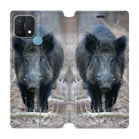 Housse Cuir Portefeuille Pour Oppo A15 Sanglier Pin