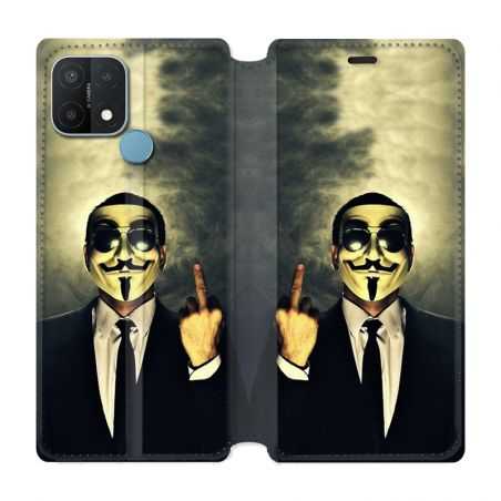 Housse Cuir Portefeuille Pour Oppo A15 Anonymous Doigt