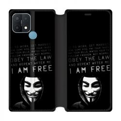 Housse Cuir Portefeuille Pour Oppo A15 Anonymous I am free