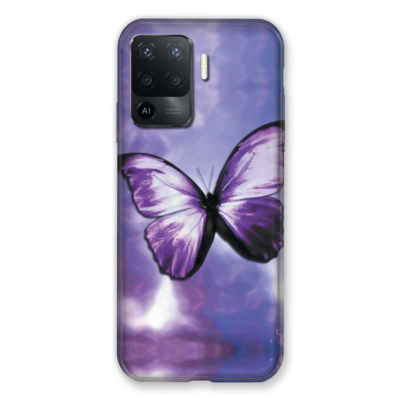 Coque Pour Oppo A94 5G Papillon Violet et Blanc