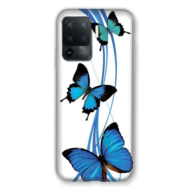 Coque Pour Oppo A94 5G Papillon bleu sur Blanc