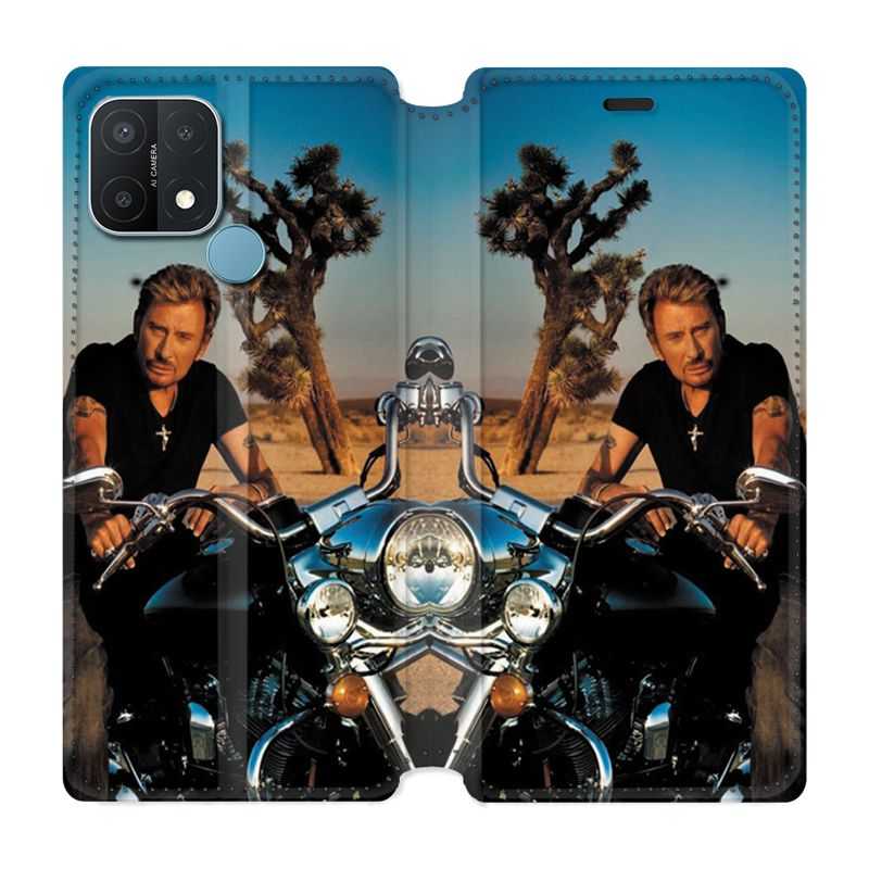 Housse Cuir Portefeuille Pour Oppo A15 Johnny Hallyday Moto