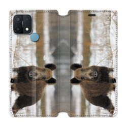 Housse Cuir Portefeuille Pour Oppo A15 Chasse Sanglier Neige