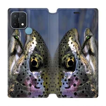 Housse Cuir Portefeuille Pour Oppo A15 Peche Truite