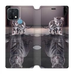 Housse Cuir Portefeuille Pour Oppo A15 Chat Reflet