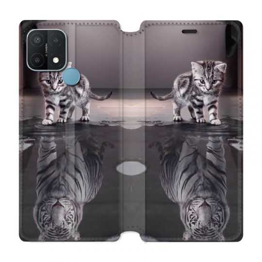 Housse Cuir Portefeuille Pour Oppo A15 Chat Reflet