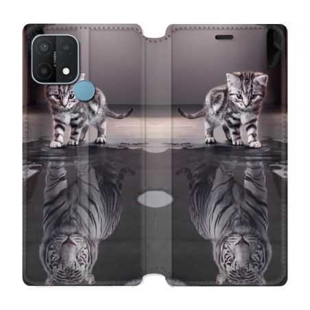 Housse Cuir Portefeuille Pour Oppo A15 Chat Reflet