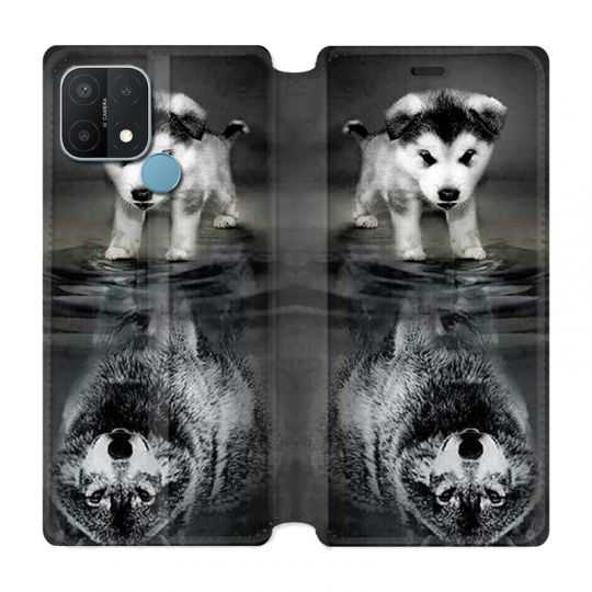 Housse Cuir Portefeuille Pour Oppo A15 Chien Reflet