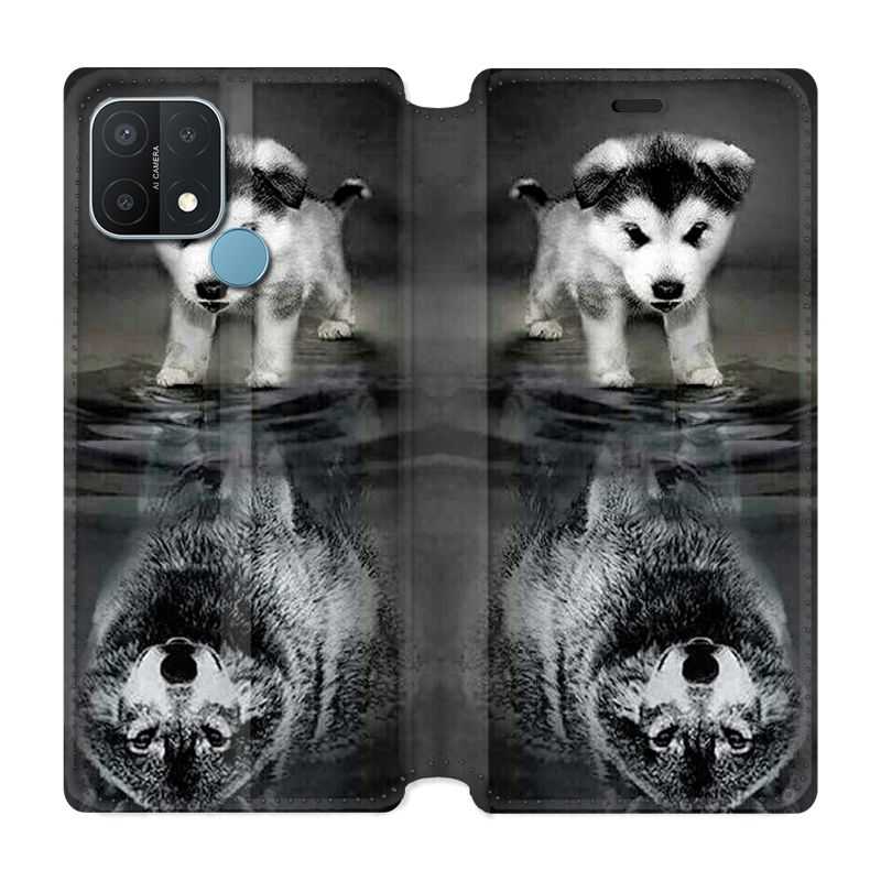 Housse Cuir Portefeuille Pour Oppo A15 Chien Reflet