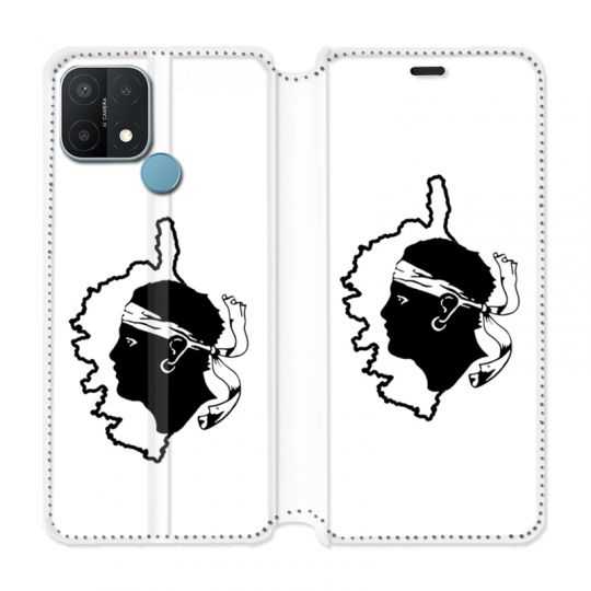 Housse Cuir Portefeuille Pour Oppo A15 Corse Blanc