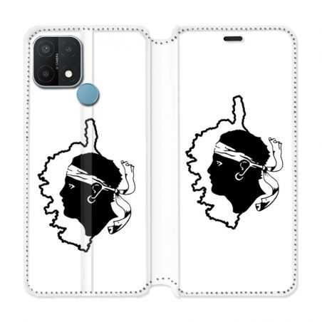 Housse Cuir Portefeuille Pour Oppo A15 Corse Blanc