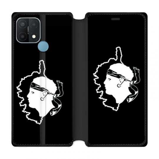 Housse Cuir Portefeuille Pour Oppo A15 Corse Noir