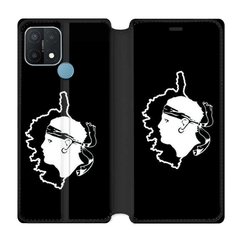 Housse Cuir Portefeuille Pour Oppo A15 Corse Noir