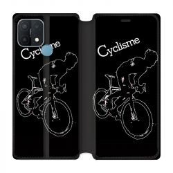 Housse Cuir Portefeuille Pour Oppo A15 Cyclisme Ombre Blanche