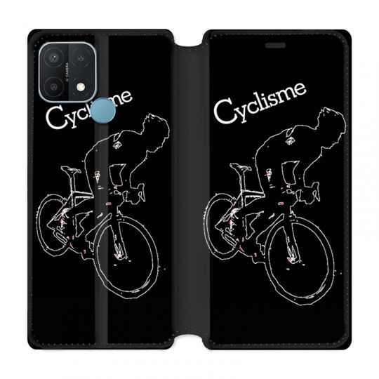 Housse Cuir Portefeuille Pour Oppo A15 Cyclisme Ombre Blanche