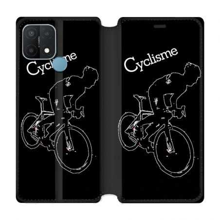 Housse Cuir Portefeuille Pour Oppo A15 Cyclisme Ombre Blanche