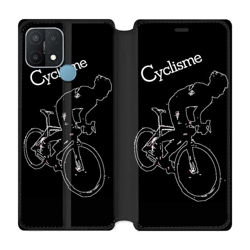 Housse Cuir Portefeuille Pour Oppo A15 Cyclisme Ombre Blanche