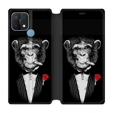 Housse Cuir Portefeuille Pour Oppo A15 Decale Singe Mafia