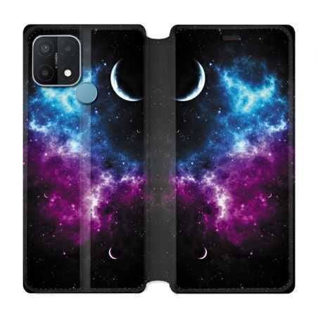 Housse Cuir Portefeuille Pour Oppo A15 Univers Bleu Violet