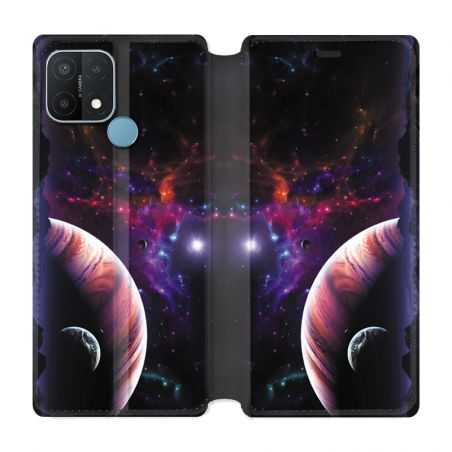 Housse Cuir Portefeuille Pour Oppo A15 Planete Rouge