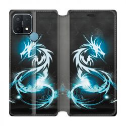 Housse Cuir Portefeuille Pour Oppo A15 Dragon Bleu
