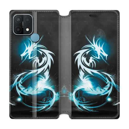 Housse Cuir Portefeuille Pour Oppo A15 Dragon Bleu