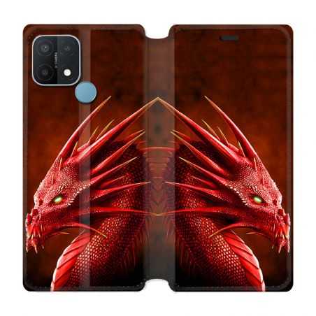 Housse Cuir Portefeuille Pour Oppo A15 Dragon Rouge