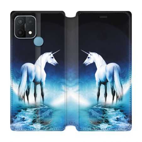 Housse Cuir Portefeuille Pour Oppo A15 Licorne Lune