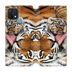 Housse Cuir Portefeuille Pour Oppo A15 Bebe Tigre