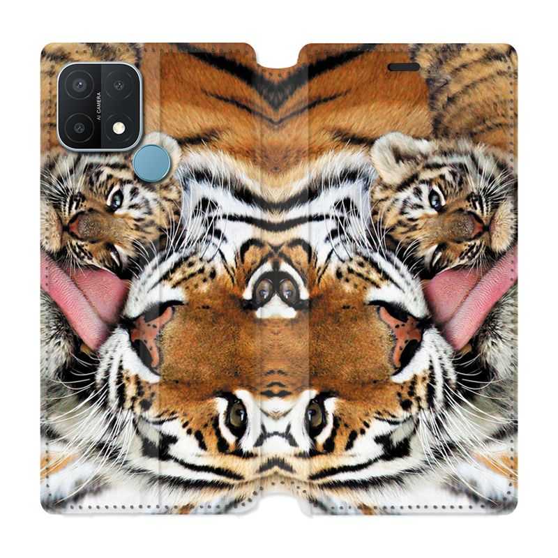 Housse Cuir Portefeuille Pour Oppo A15 Bebe Tigre