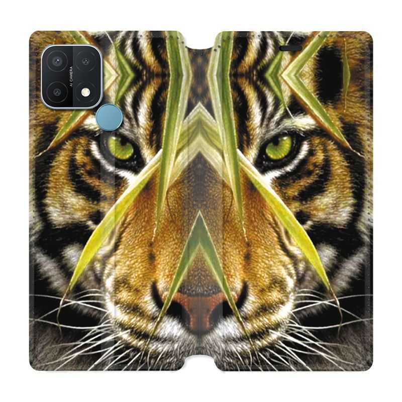 Housse Cuir Portefeuille Pour Oppo A15 Oeil Tigre