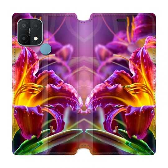 Housse Cuir Portefeuille Pour Oppo A15 Fleur Lys Color