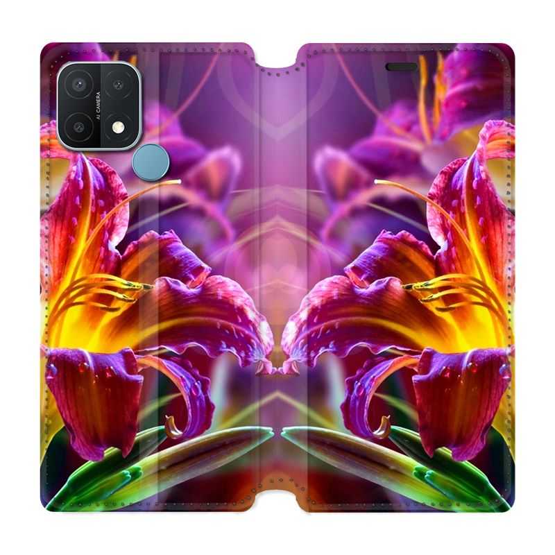 Housse Cuir Portefeuille Pour Oppo A15 Fleur Lys Color