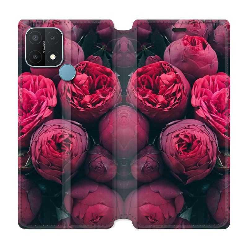 Housse Cuir Portefeuille Pour Oppo A15 Fleur Pivoine