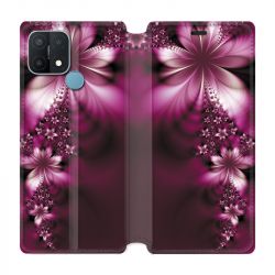 Housse Cuir Portefeuille Pour Oppo A15 Fleur Violette Montante