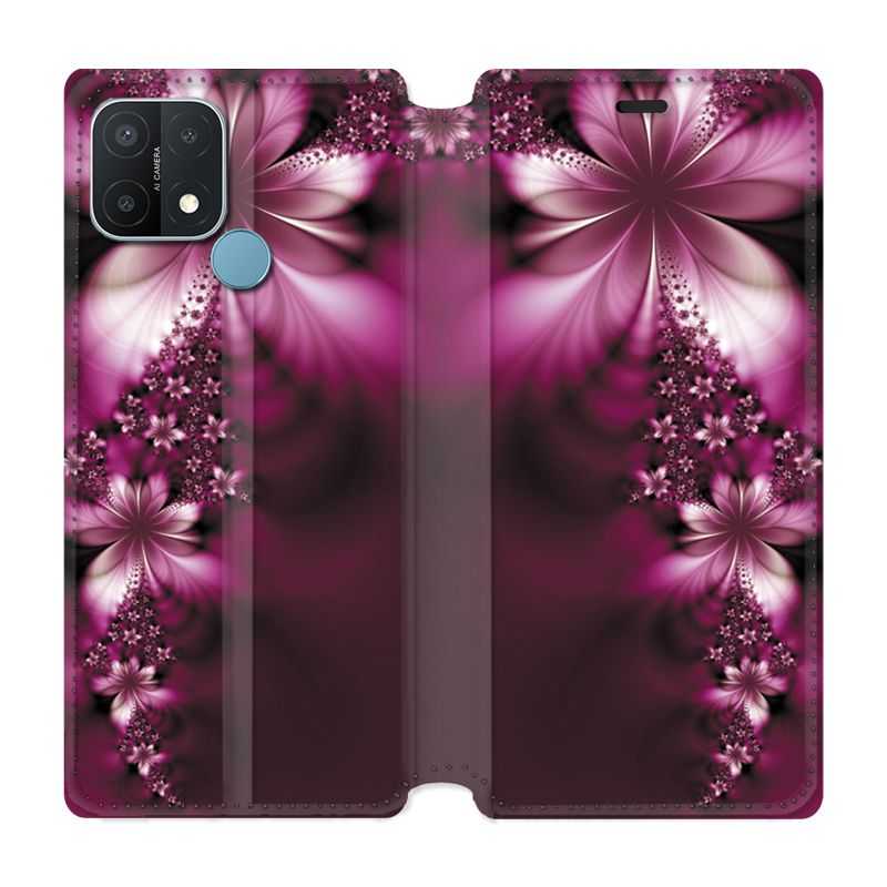 Housse Cuir Portefeuille Pour Oppo A15 Fleur Violette Montante
