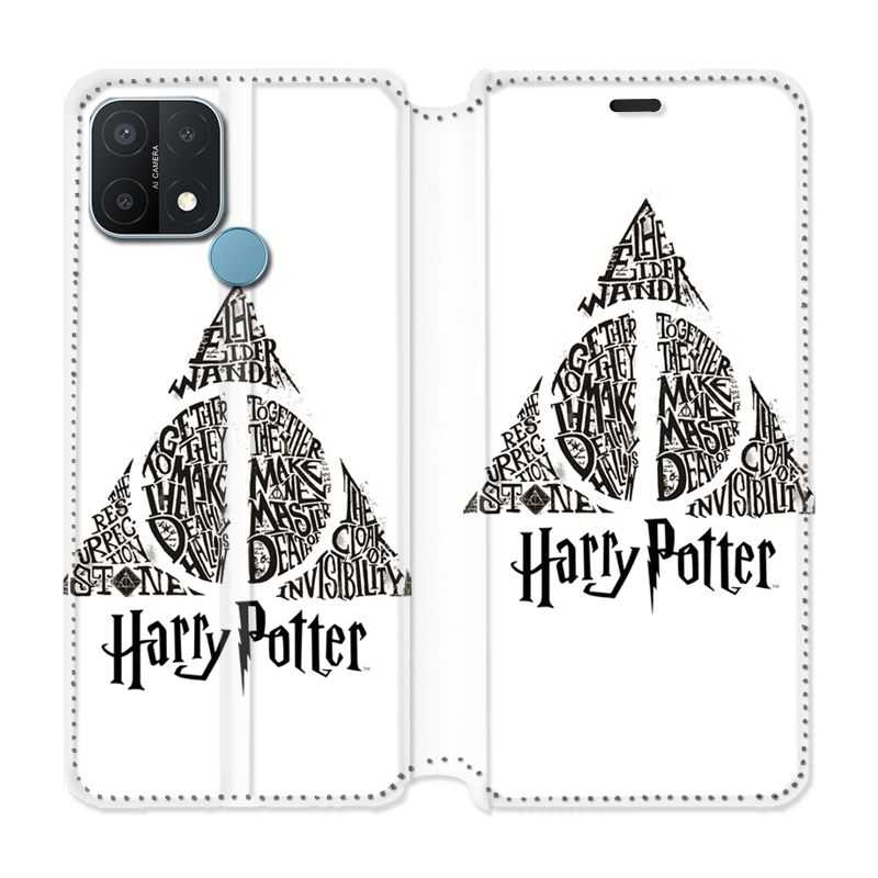 Housse Cuir Portefeuille Pour Oppo A15 WB License Harry Potter Triangle Blanc