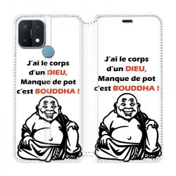 Housse Cuir Portefeuille Pour Oppo A15 Humour Bouddha