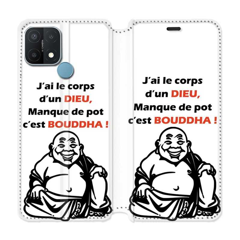 Housse Cuir Portefeuille Pour Oppo A15 Humour Bouddha