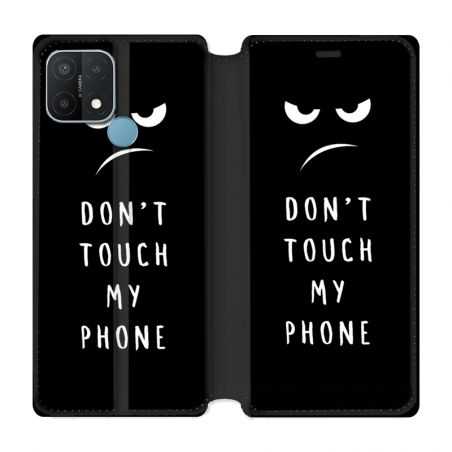 Housse Cuir Portefeuille Pour Oppo A15 Humour Don't Touch