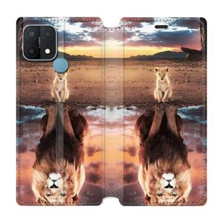 Housse Cuir Portefeuille Pour Oppo A15 Lion Reflet