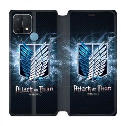 Housse Cuir Portefeuille Pour Oppo A15 Manga Attaque Titans Noir