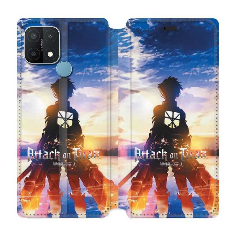Housse Cuir Portefeuille Pour Oppo A15 Manga Attaque Titans Soleil