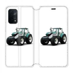 Housse cuir portefeuille Pour Oppo A54 5G / A74 5G Agriculture Tracteur Blanc